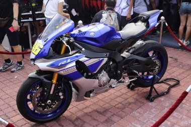 Kuala Lumpur, Malezya-28 Mart 2018: Yamaha motosiklet. Marka ve logolar, motosiklet vücut. Yamaha ünlü motosiklet üretmektedir dünyada Japonya den biridir. 