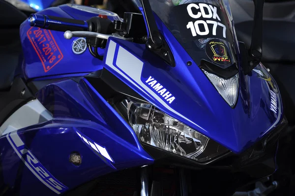 Kuala Lumpur Malasia Marzo 2018 Motocicleta Yamaha Marca Logotipos Cuerpo — Foto de Stock