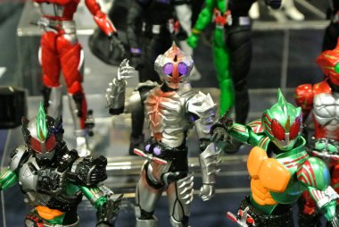 Kuala Lumpur, Malezya-7 Nisan 2018: seçili üzerinde duruldu kurgusal karakter aksiyon figürü Japon popüler serisi Kamen binici. Kamen binici çeşitli özel bağlı olarak kendi serisi ve dönemi.  