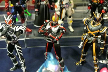 Kuala Lumpur, Malezya-7 Nisan 2018: seçili üzerinde duruldu kurgusal karakter aksiyon figürü Japon popüler serisi Kamen binici. Kamen binici çeşitli özel bağlı olarak kendi serisi ve dönemi.  