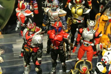 Kuala Lumpur, Malezya-7 Nisan 2018: seçili üzerinde duruldu kurgusal karakter aksiyon figürü Japon popüler serisi Kamen binici. Kamen binici çeşitli özel bağlı olarak kendi serisi ve dönemi.  