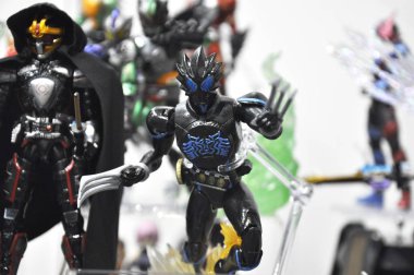 Kuala Lumpur, Malezya-7 Nisan 2018: seçili üzerinde duruldu kurgusal karakter aksiyon figürü Japon popüler serisi Kamen binici. Kamen binici çeşitli özel bağlı olarak kendi serisi ve dönemi.  