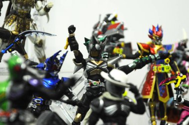 Kuala Lumpur, Malezya-7 Nisan 2018: seçili üzerinde duruldu kurgusal karakter aksiyon figürü Japon popüler serisi Kamen binici. Kamen binici çeşitli özel bağlı olarak kendi serisi ve dönemi.  