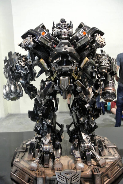 KUALA LUMPUR, MALAYSIA -APRIL 07, 2018:  Fictional character IRON HIDE action figure in the Transformers franchise. Protagonist character from the Autobots team. Display for pubic by action figures collector.   