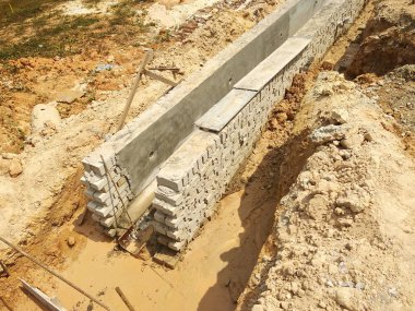 Kuala Lumpur, Malezya-28 Mart 2018: tuğla inşaat sahasında inşaat işçileri tarafından. Çimento tuğla lay ve birlikte harç formu duvara kullanarak yığılmış. Bu iş için gerekli gerekli araçlar. 