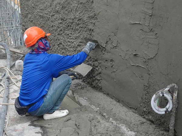 Kuala Lumpur Malaysia August 2018 Brick Wall Plastered Construction Workers — Stock Photo, Image