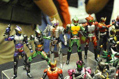 Kuala Lumpur, Malezya-6 Ekim 2018: seçili üzerinde duruldu kurgusal karakter aksiyon figürü Japon popüler serisi Kamen binici. Kamen binici çeşitli özel bağlı olarak kendi serisi ve dönemi.  