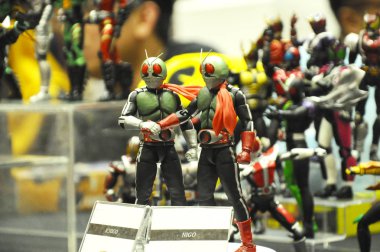 Kuala Lumpur, Malezya-6 Ekim 2018: seçili üzerinde duruldu kurgusal karakter aksiyon figürü Japon popüler serisi Kamen binici. Kamen binici çeşitli özel bağlı olarak kendi serisi ve dönemi.  