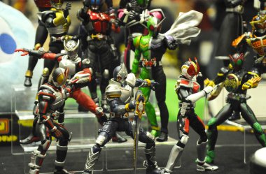 Kuala Lumpur, Malezya-6 Ekim 2018: seçili üzerinde duruldu kurgusal karakter aksiyon figürü Japon popüler serisi Kamen binici. Kamen binici çeşitli özel bağlı olarak kendi serisi ve dönemi.  