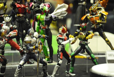 Kuala Lumpur, Malezya-6 Ekim 2018: seçili üzerinde duruldu kurgusal karakter aksiyon figürü Japon popüler serisi Kamen binici. Kamen binici çeşitli özel bağlı olarak kendi serisi ve dönemi.  