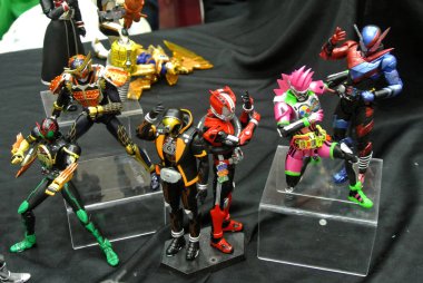 Kuala Lumpur, Malezya-6 Ekim 2018: seçili üzerinde duruldu kurgusal karakter aksiyon figürü Japon popüler serisi Kamen binici. Kamen binici çeşitli özel bağlı olarak kendi serisi ve dönemi.  