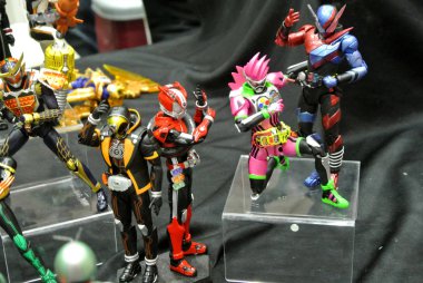 Kuala Lumpur, Malezya-6 Ekim 2018: seçili üzerinde duruldu kurgusal karakter aksiyon figürü Japon popüler serisi Kamen binici. Kamen binici çeşitli özel bağlı olarak kendi serisi ve dönemi.  