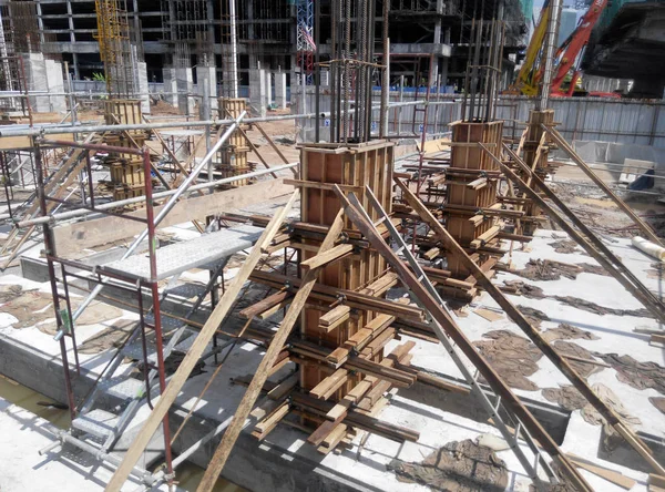 Kuala Lumpur Malaysia June 2016 Column Timber Form Work Reinforcement — Stock Photo, Image