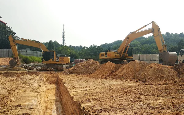 Kuala Lumpur Malaysia Janeiro 2018 Drenagem Construída Por Trabalhadores Construção — Fotografia de Stock