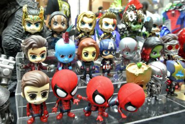 Kuala Lumpur, Malezya-6 Ekim 2018: seçili şirin ve küçük İntikamcılar süper kahraman karakter aksiyon figürü Iron Man Marvel çizgi roman ve film, odaklanmış. Halk için toplayıcı tarafından görüntülenen. 