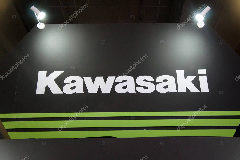 KUALA LUMPUR, MALAYSIA -NOVEMBER 26, 2018: KAWASAKI commercial brand and logos at the motorcycle body. Kawasaki is one of the famous motorcycle manufacture in the world from Japan.