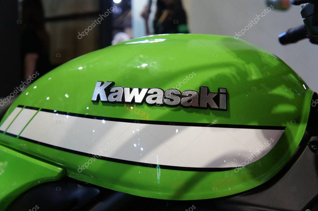 KUALA LUMPUR, MALAYSIA -NOVEMBER 26, 2018: KAWASAKI commercial brand and logos at the motorcycle body. Kawasaki is one of the famous motorcycle manufacture in the world from Japan.