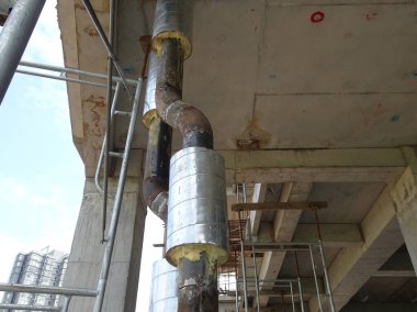 Kuala Lumpur, Malezya-Haziran 17:2018: geri soğutucu Boru tesisat yapım aşamasında inşaat sahasında ve tedarik Klima. 