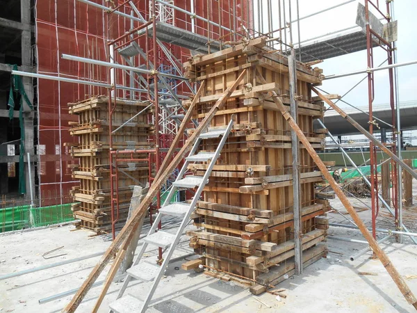 Malacca Malaysia June 2016 Coluna Madeira Forma Trabalho Barra Reforço — Fotografia de Stock