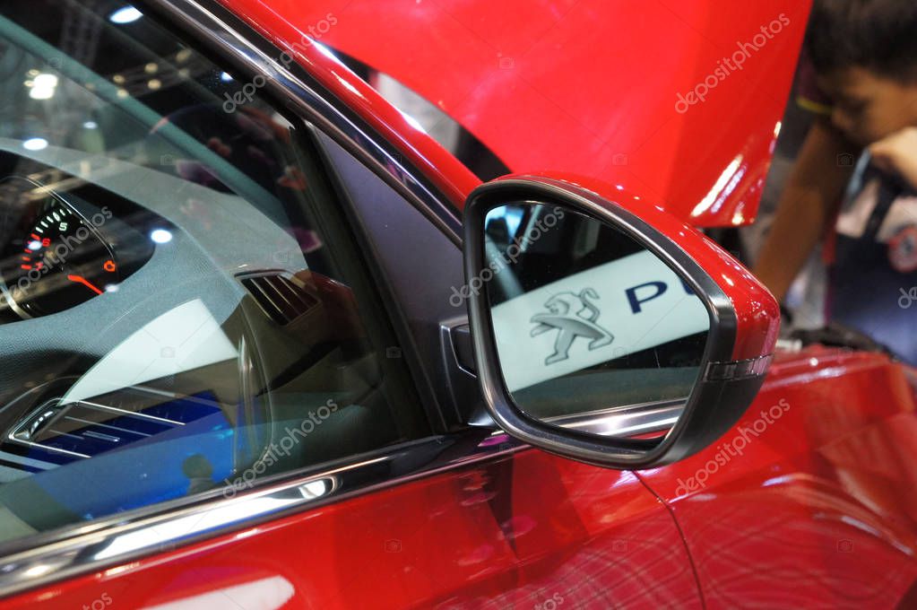 KUALA LUMPUR, MALAYSIA -NOVEMBER 11, 2017: Selected focused of Peugeot car emblem and brand logo at car body. Modern & high technology car build by France famous car manufacturer.