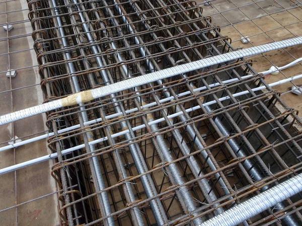 Pre Stress Cable Laid Ducting Install Slab Steel Reinforcement Bar — Stock Photo, Image