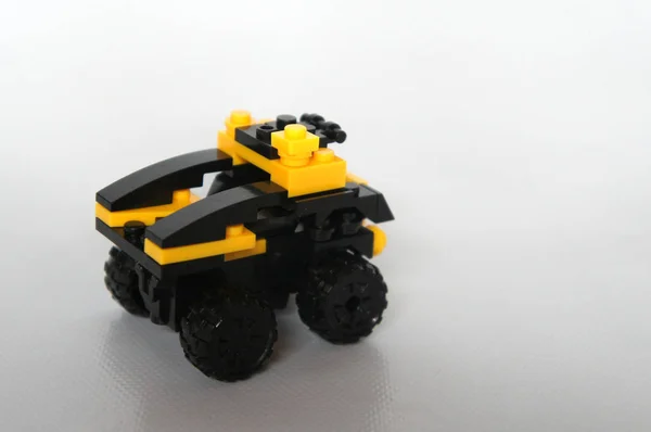 Selected Focused Toy Lorry Made Yellow Black Plastic Block — Stock Photo, Image