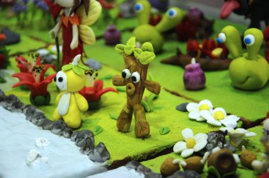 Kuala Lumpur, Malezya-25 Ağustos 2018: seçili üzerinde duruldu çocuklar kurgusal karakter modeli renkli hamuru çamurdan yapılan. 