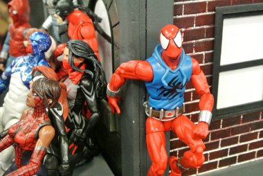 Kuala Lumpur, Malezya-31 Mart 2018: seçili Marvel çizgi eylem rakam çağrı Spider-man duruldu. Avengers takım biriydi. Aksiyon figürleri toplayıcı tarafından biraraya. 