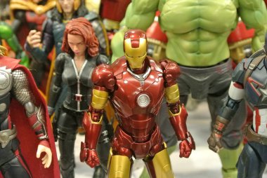 Kuala Lumpur, Malezya-31 Mart 2018: seçili Avengers Team adlı Marvel çizgi aksiyon figürü duruldu. Aksiyon figürleri toplayıcı tarafından biraraya. 