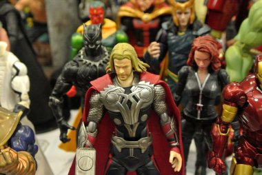 Kuala Lumpur, Malezya-31 Mart 2018: seçili Avengers Team adlı Marvel çizgi aksiyon figürü duruldu. Aksiyon figürleri toplayıcı tarafından biraraya. 