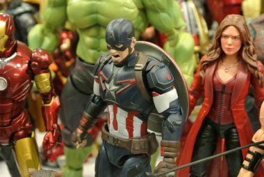 Kuala Lumpur, Malezya-31 Mart 2018: seçili Avengers Team adlı Marvel çizgi aksiyon figürü duruldu. Aksiyon figürleri toplayıcı tarafından biraraya. 