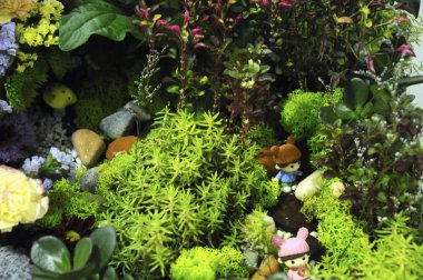 Kuala Lumpur, Malezya-28 Mart 2018: küçük bitki ve diğer malzeme yapılmış minyatür Bahçe. Yaratıcı tasarımcılar formu muhteşem sahne göre düzenlenmiş. 