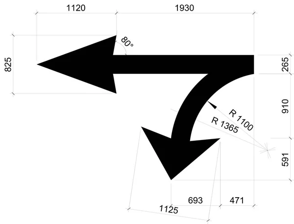 Black White Illustration Image Road Direction Arrow Complete Dimension Metric — Stock Photo, Image