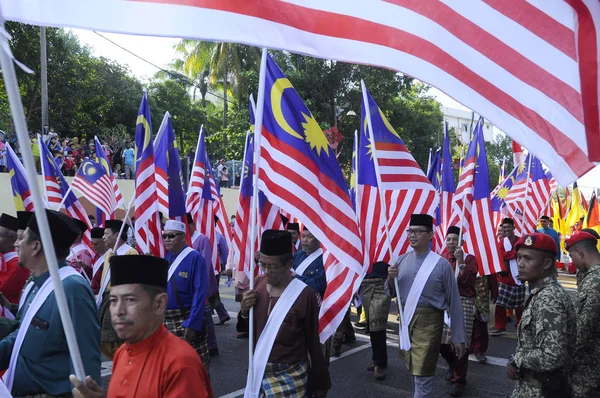 Kuala Lumpur Malajsie Srpna 2018 Malajsijský Vlajkovou Průvod Malajského Občana — Stock fotografie