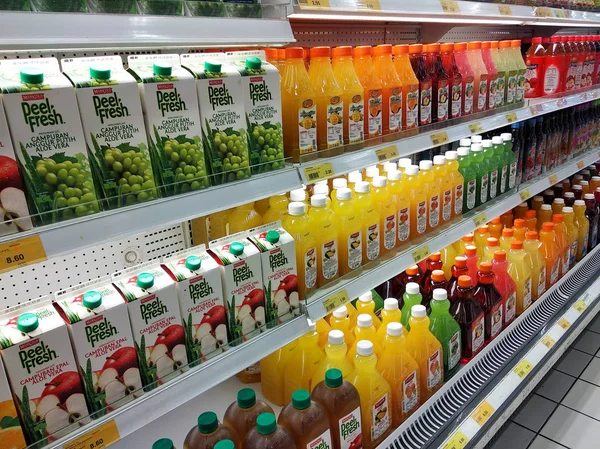Kuala Lumpur Malaysia June 2018 Fruit Juices Water Packs Plastic — Stock Photo, Image