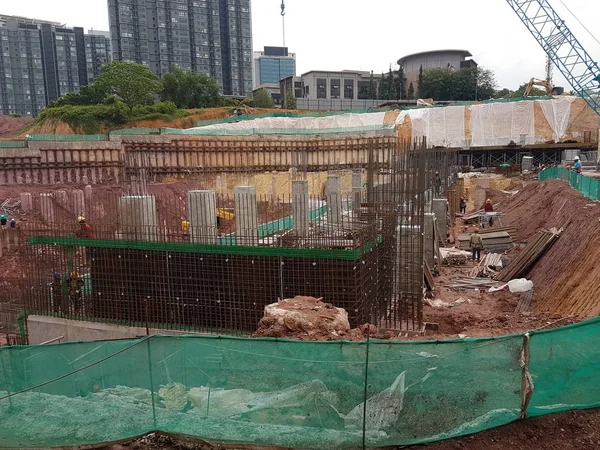 Κουάλα Λουμπούρ Μαλαισία Ιουλίου 2017 Κτίριο Υπόγειο Υπό Κατασκευή Χρησιμοποιώντας — Φωτογραφία Αρχείου