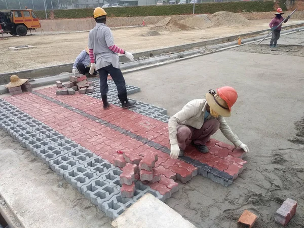 Kuala Lumpur Maleisië November 2017 Beton Klinkers Voorbereiding Installatiewerk Van — Stockfoto