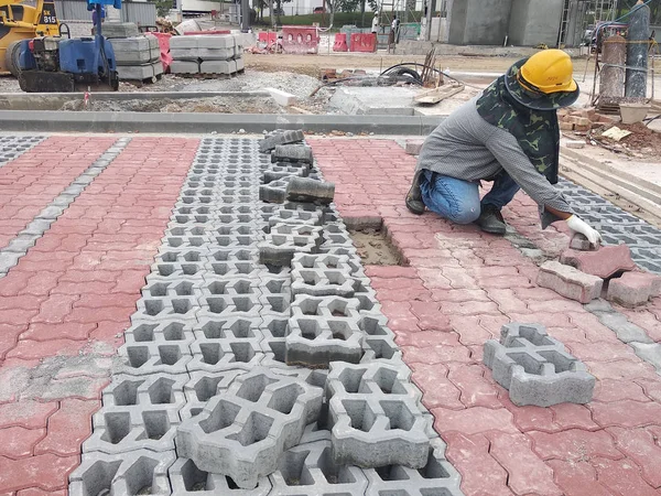 Kuala Lumpur Maleisië November 2017 Beton Klinkers Voorbereiding Installatiewerk Van — Stockfoto