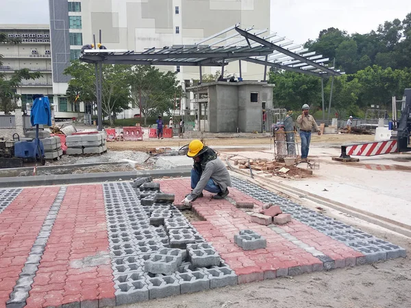 Kuala Lumpur Malaysia November 2017 Concrete Pavers Preparation Installation Work — стоковое фото