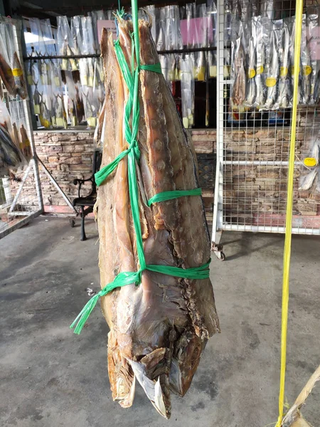 Mersing Malaysia June 2019 Salted Dried Fish Hung Seller Shop — стоковое фото