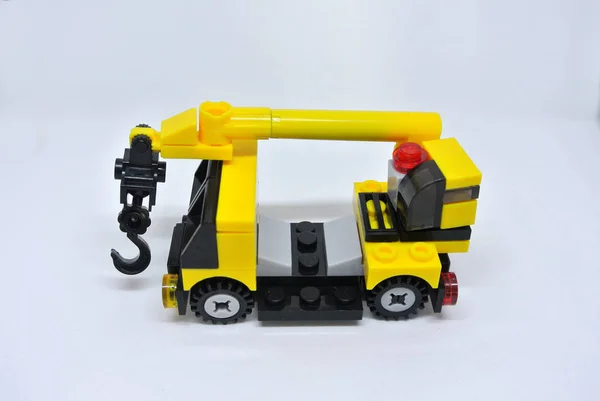 Selectief Gericht Miniatuur Van Mobiele Kraan Machine Gemaakt Van Kunststof — Stockfoto