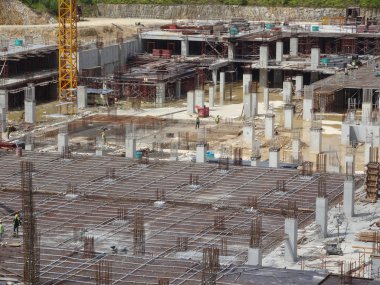 Kuala Lumpur, Malezya -31 Ocak 2016: Gündüz devam eden bir şantiyenin havadan görünümü. 