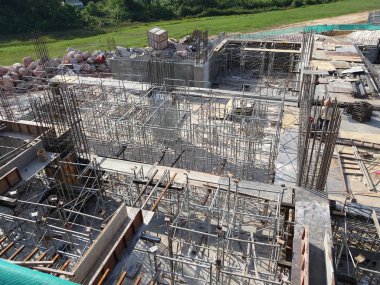 Kuala Lumpur, Malezya -31 Ocak 2016: Gündüz devam eden bir şantiyenin havadan görünümü. 