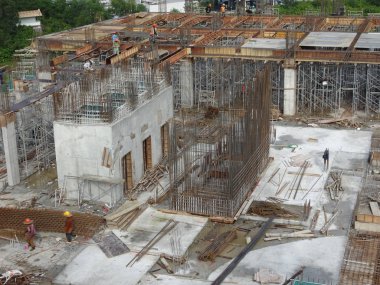 Kuala Lumpur, Malezya -31 Ocak 2016: Gündüz devam eden bir şantiyenin havadan görünümü. 