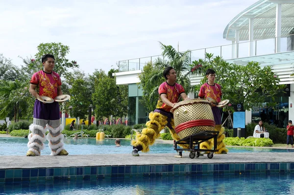 Seremban Malasia Febrero 2017 Tambor Tradicional Chino Toca Junto Con — Foto de Stock