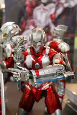 Kuala Lumpur, Malezya-8 Mart 2019: seçilmiş Japon popüler serisi Ultraman kurgusal karakter eylem figürü üzerinde duruldu. Son anime serisi dayalı Ultraman yeni bir takım.