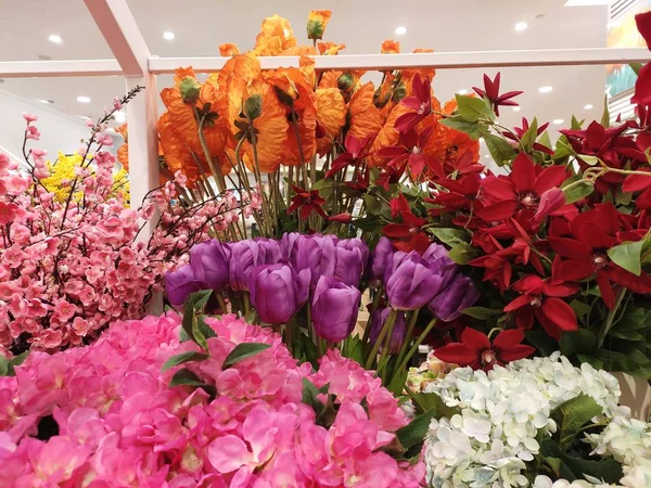 Kuala Lumpur Malaysia July 2019 Colorful Artificial Flowers Made Plastic — Stock Photo, Image