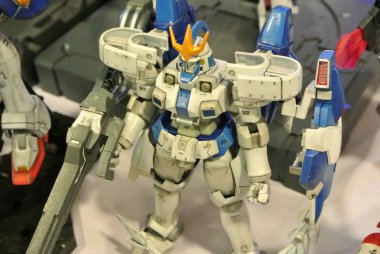Kuala Lumpur, Malezya - 31 Mart 2018: Mobil Takım Elbiseli Gundam oyuncağı model ve oyuncaklara odaklandı. Gunpla & Bandai 'nin kurgusal Gundam evreninin karakterleri.