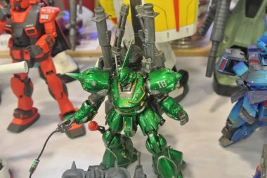 Kuala Lumpur, Malezya - 31 Mart 2018: Mobil Takım Elbiseli Gundam oyuncağı model ve oyuncaklara odaklandı. Gunpla & Bandai 'nin kurgusal Gundam evreninin karakterleri.