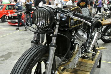 Kuala Lumpur, Malezya - 31 Mart 2018: Özel klasik motosiklet farları tasarımı. Sahibinin kendi yaratıcılığını kullanarak yaptığı özel yapım..  